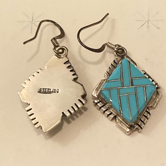 Zuni Turquoise Inlay Earrings - New without tags - Picture 3 of 6